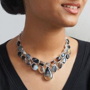 Beautiful Chunky Silver Necklace Studded With..